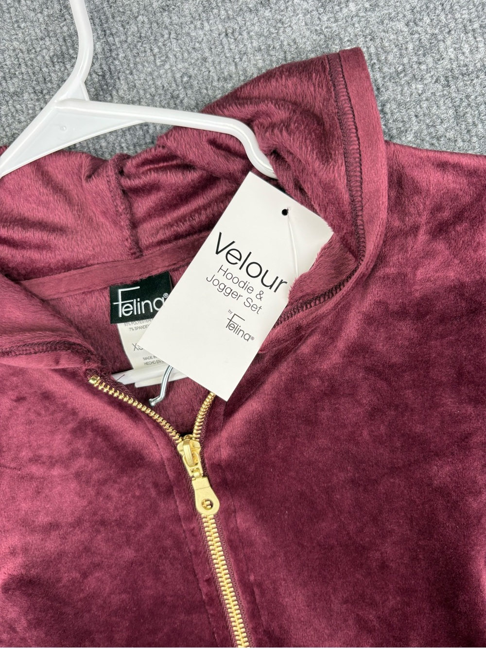 Felina Women's XS Velour Hoodie Jogger Set Burgundy New Tags